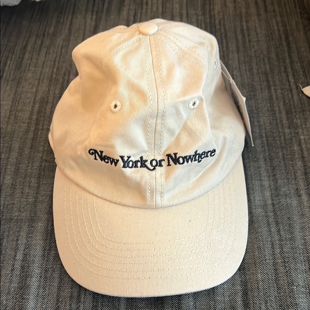 New York or Nowhere Cream Cap with Embroidered Text